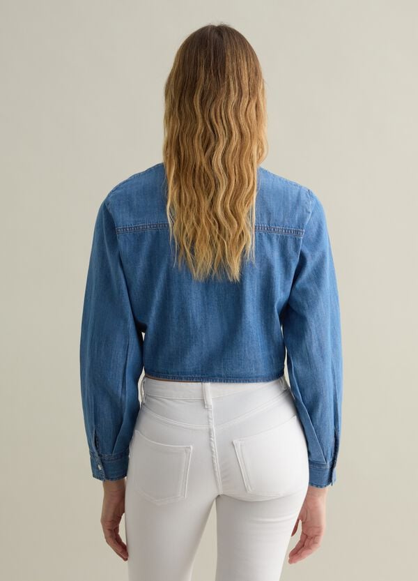 Ovs Camicia In Denim Blu Con Nodo