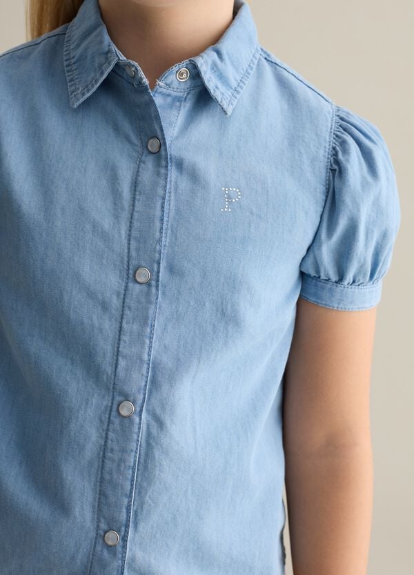 Ovs Camicia In Denim Con Logo Di Strass
