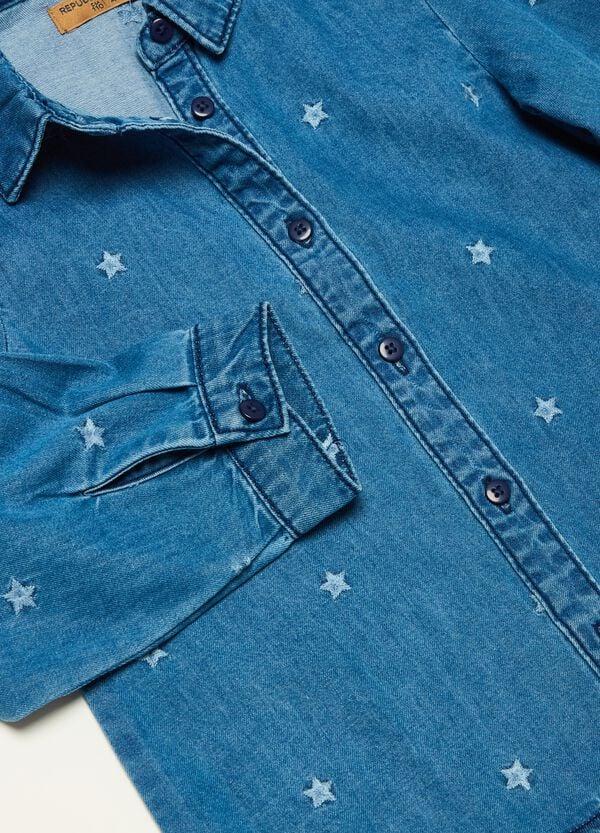 Ovs Camicia In Denim Con Ricamo Stelle