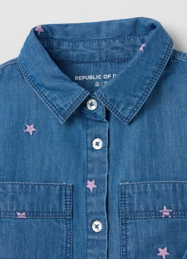 Ovs Camicia In Denim Con Ricamo Stelle