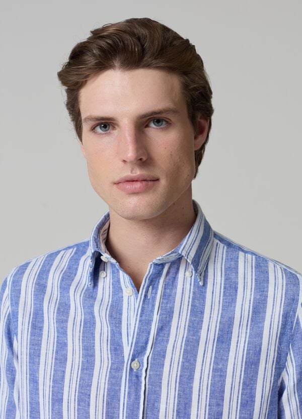 Ovs Camicia In Lino E Cotone A Righe