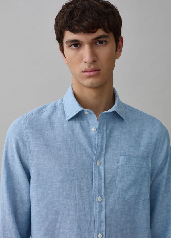 Ovs Camicia In Lino E Cotone Chambray