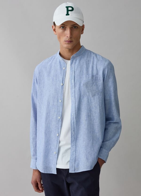 Ovs Camicia in lino e cotone effetto fiammato
