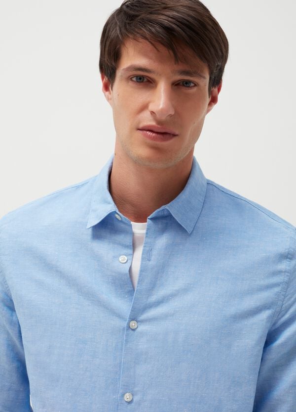 Ovs Camicia In Lino E Cotone Tinta Unita