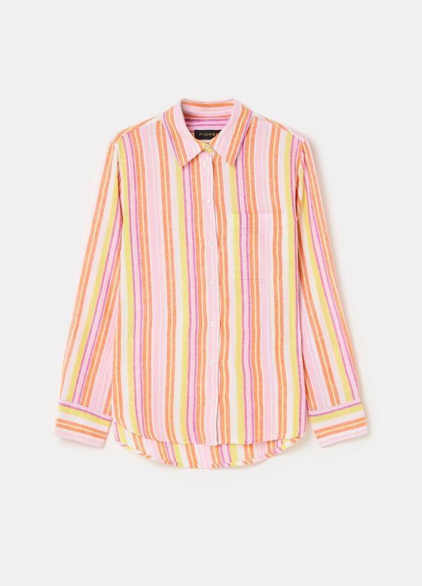 Ovs Camicia In Lino E Viscosa A Righe Multicolor
