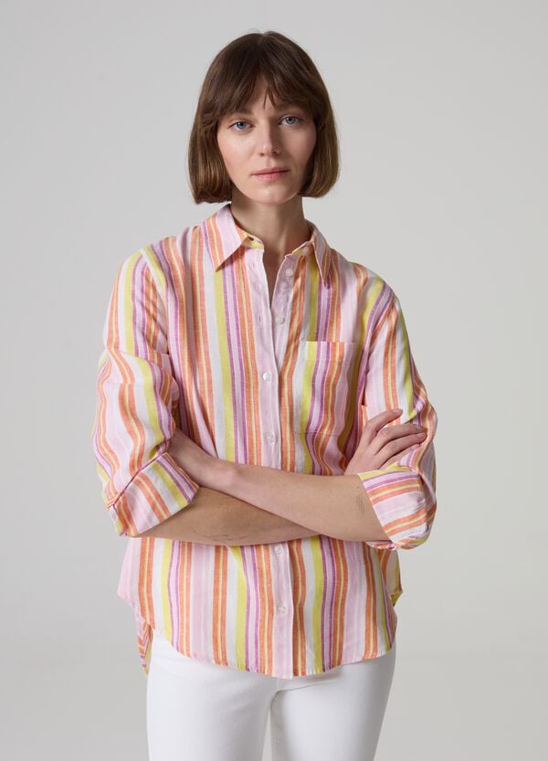 Ovs Camicia in lino e viscosa a righe multicolor