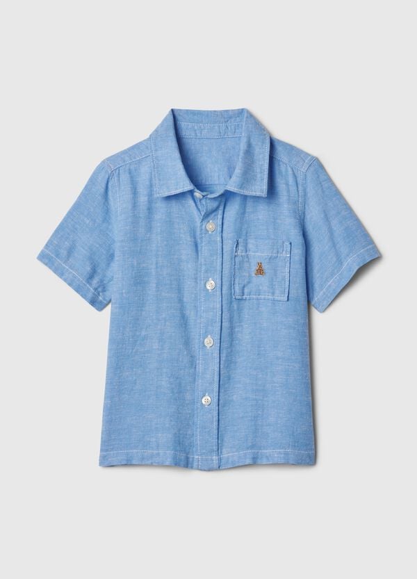 Ovs Camicia in lino e viscosa con tasca e ricamo