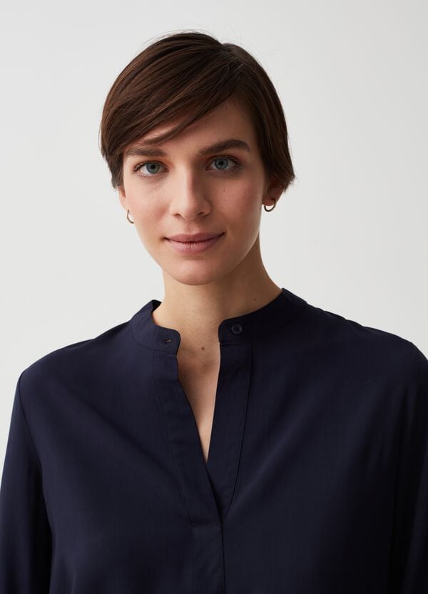 Ovs Camicia In Viscosa Con Collo Alla Coreana