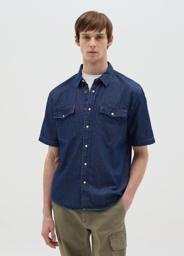 Ovs Camicia Maniche Corte In Denim Con Tasche
