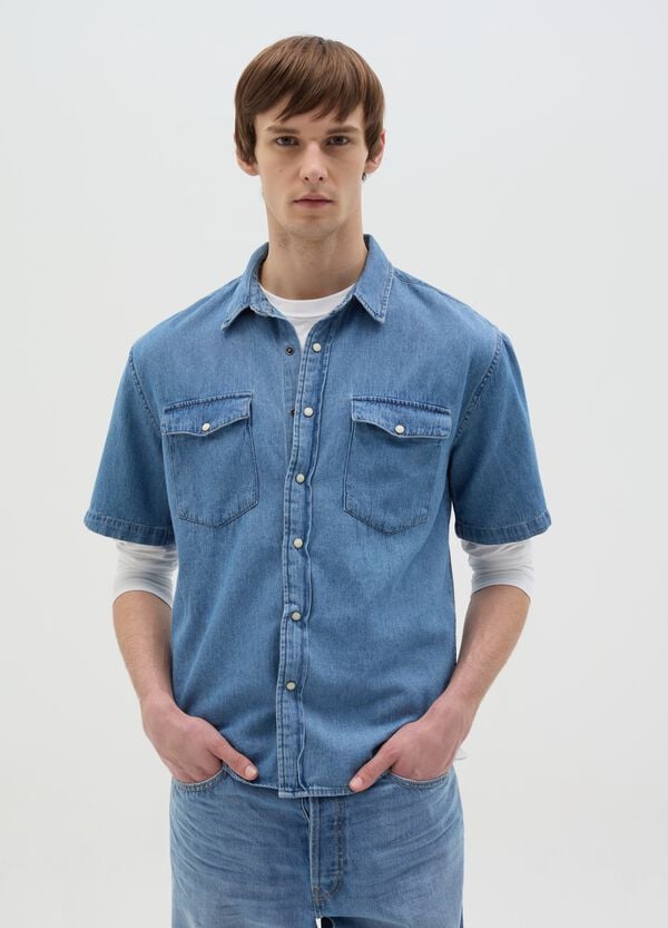 Ovs Camicia Maniche Corte In Denim Con Tasche