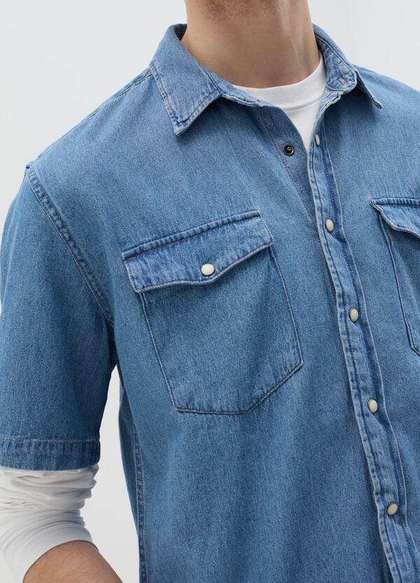 Ovs Camicia Maniche Corte In Denim Con Tasche