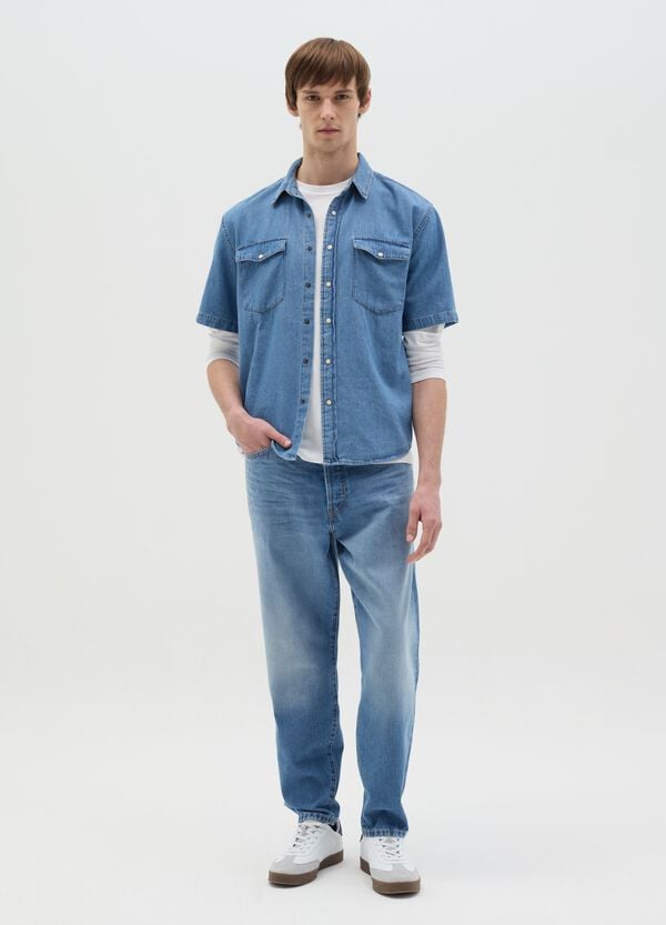 Ovs Camicia maniche corte in denim con tasche