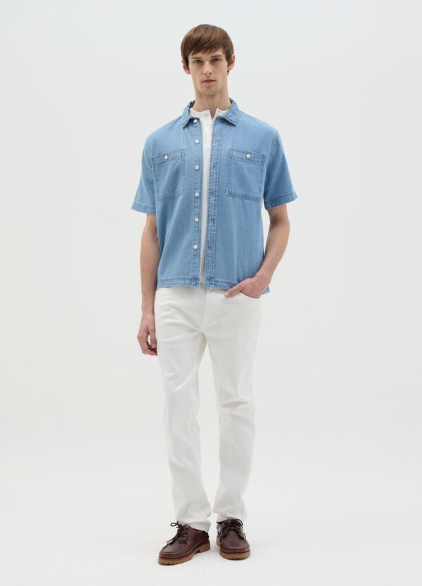 Ovs Camicia Maniche Corte In Denim Con Tasche