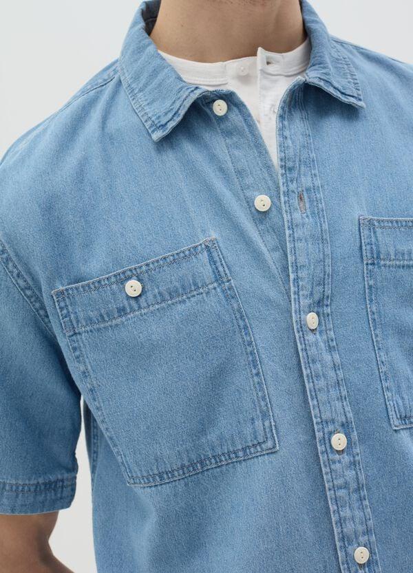 Ovs Camicia Maniche Corte In Denim Con Tasche