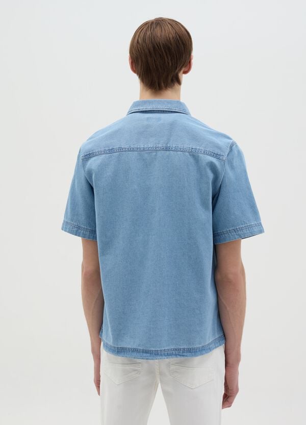Ovs Camicia Maniche Corte In Denim Con Tasche