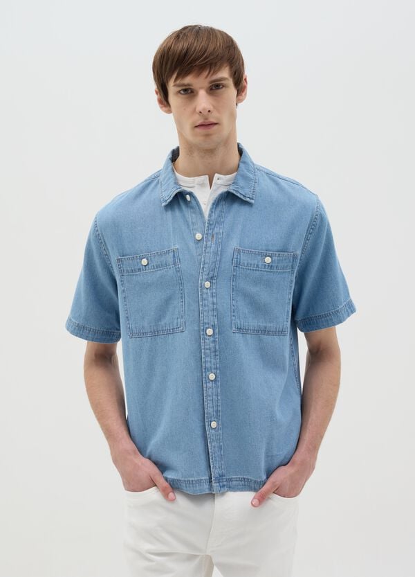 Ovs Camicia maniche corte in denim con tasche