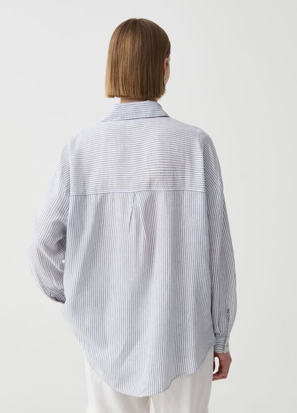 Ovs Camicia Over In Lino E Viscosa Con Tasca