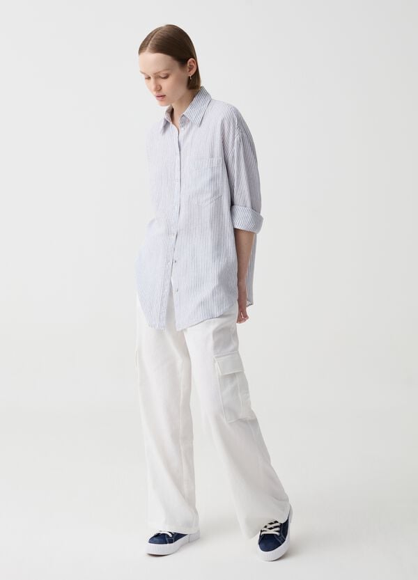 Ovs Camicia over in lino e viscosa con tasca