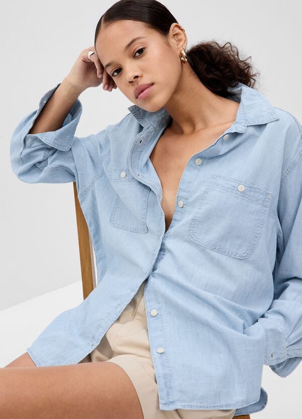 Ovs Camicia Oversize In Denim Con Tasche