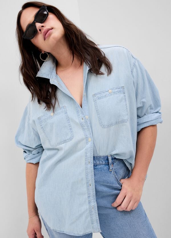 Ovs Camicia Oversize In Denim Con Tasche