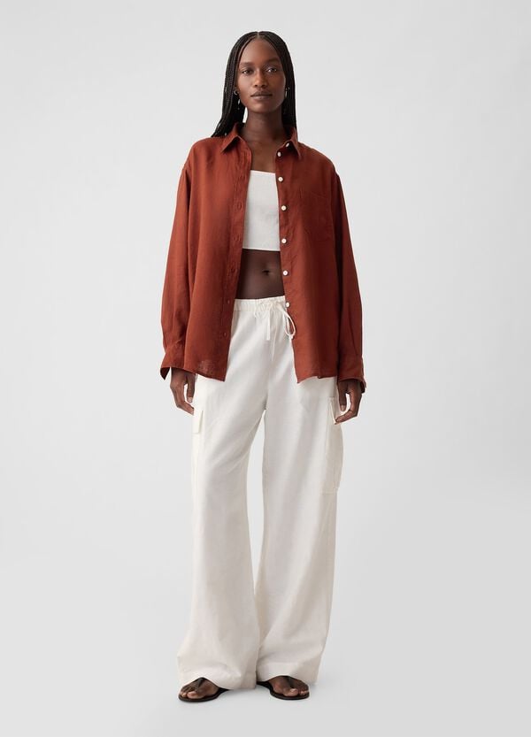 Ovs Camicia Oversize In Lino Con Tasca