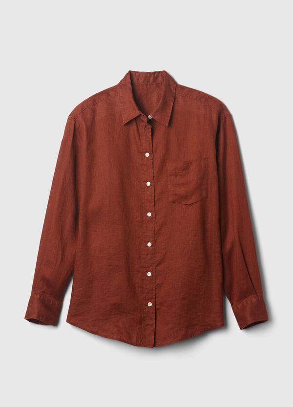 Ovs Camicia Oversize In Lino Con Tasca