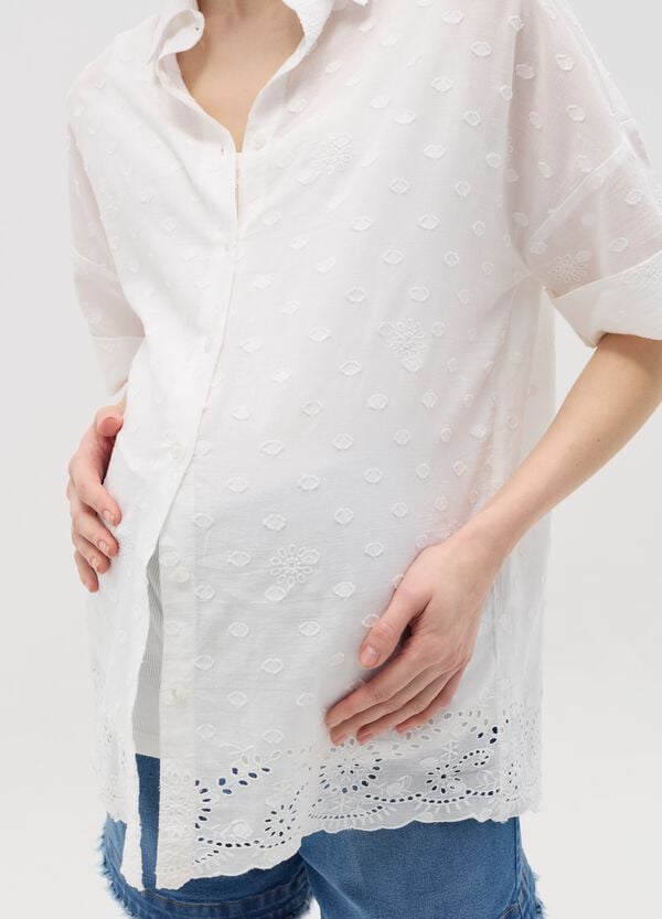 Ovs Camicia Premaman In Plumetis Con Sangallo