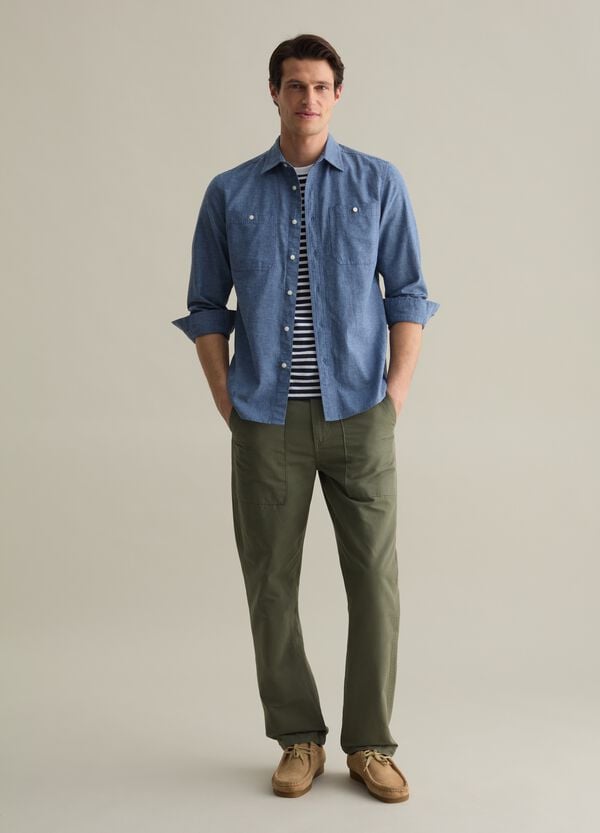 Ovs Camicia Regular Fit In Cotone Chambray E Lino