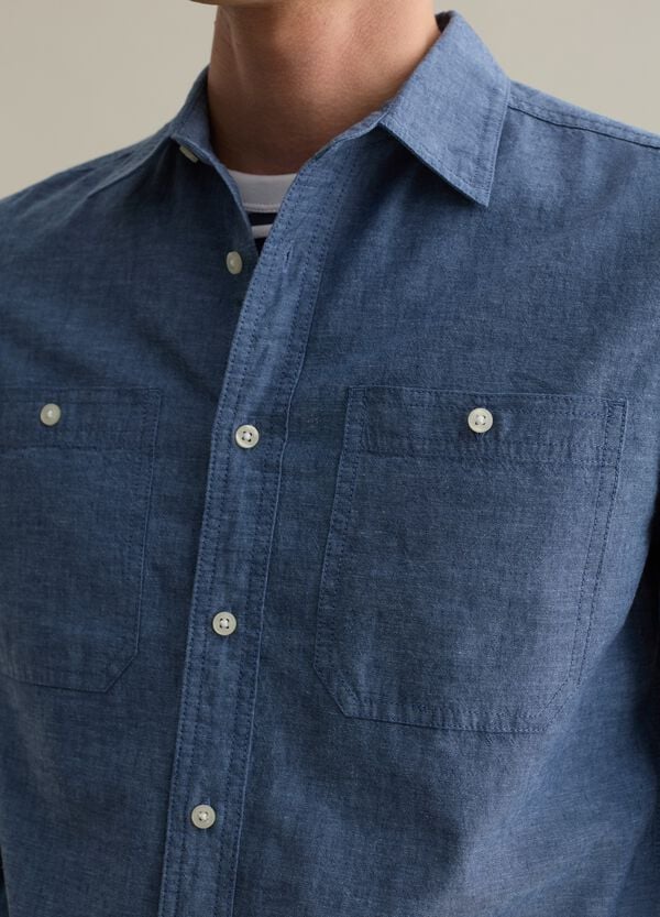 Ovs Camicia Regular Fit In Cotone Chambray E Lino