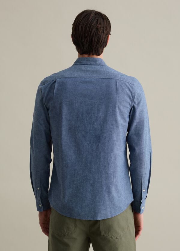 Ovs Camicia Regular Fit In Cotone Chambray E Lino