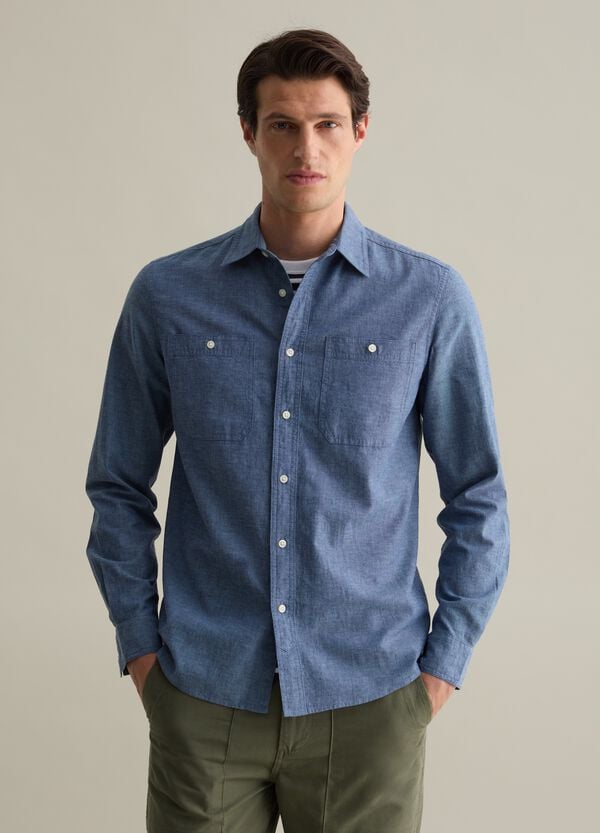 Ovs Camicia regular fit in cotone chambray e lino