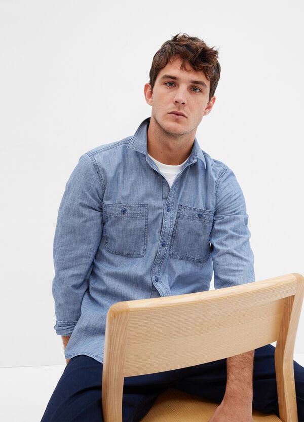 Ovs Camicia regular fit in cotone chambray