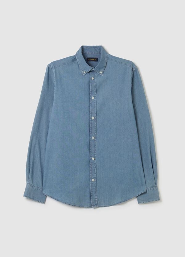 Ovs Camicia regular fit in cotone chambray