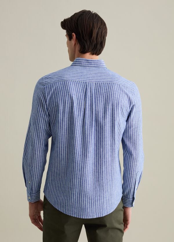 Ovs Camicia Regular Fit In Cotone E Lino A Righe