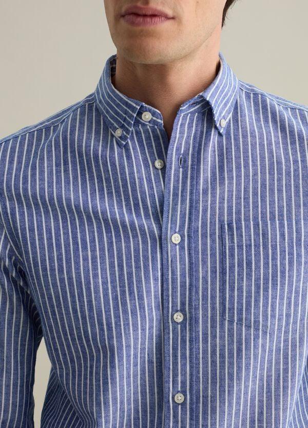Ovs Camicia Regular Fit In Cotone E Lino A Righe