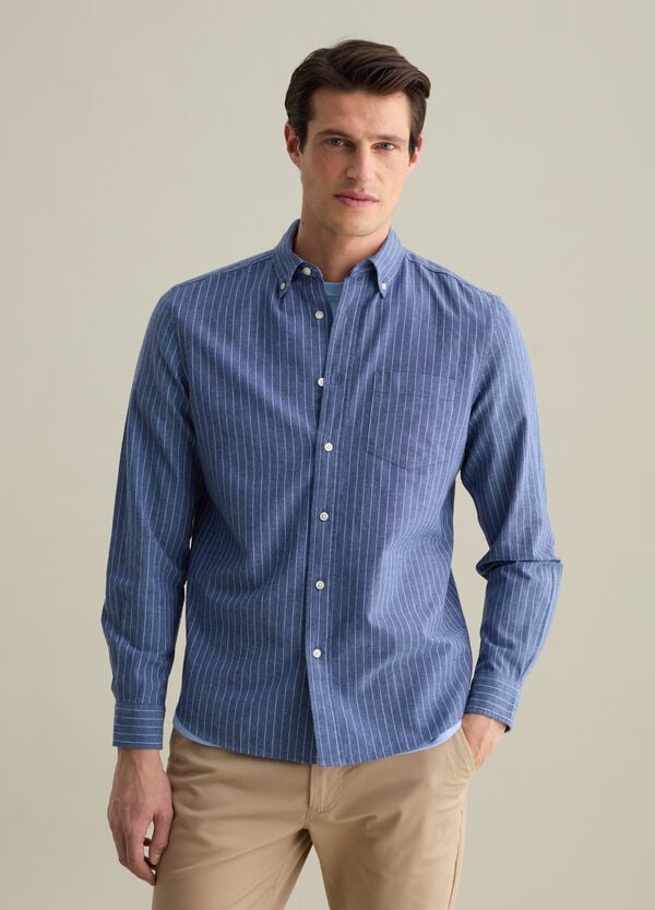 Ovs Camicia Regular Fit In Cotone E Lino A Righe