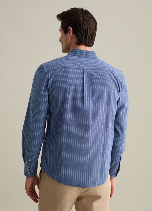 Ovs Camicia Regular Fit In Cotone E Lino A Righe