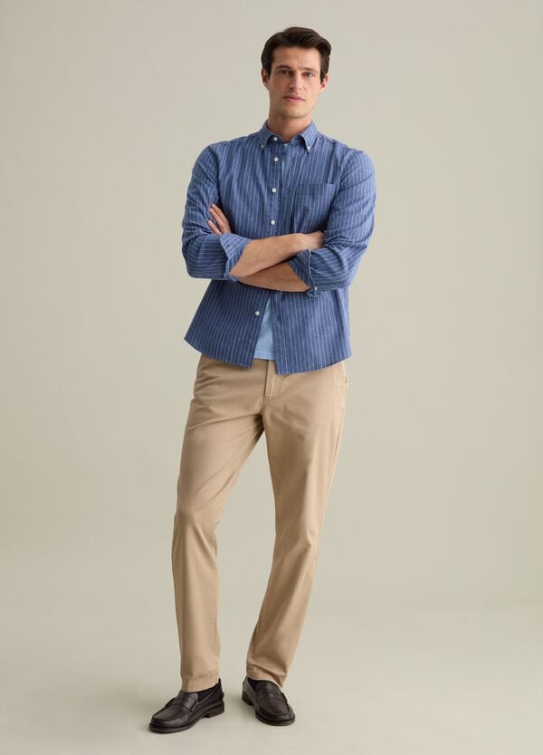 Ovs Camicia regular fit in cotone e lino a righe