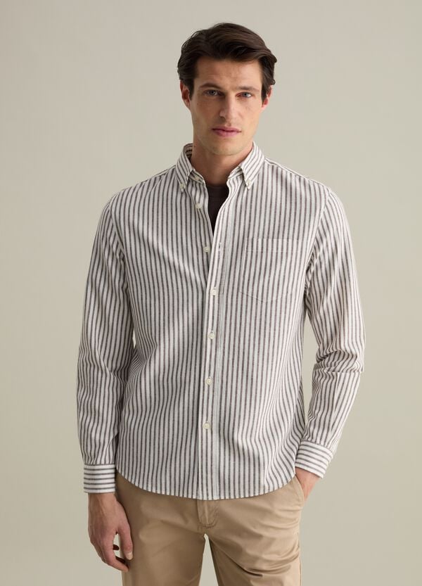 Ovs Camicia Regular Fit In Cotone E Lino A Righe