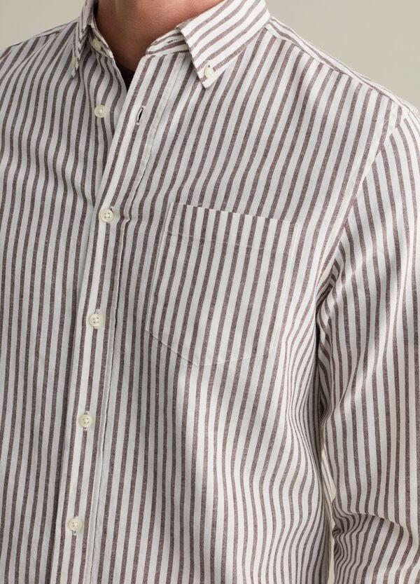 Ovs Camicia Regular Fit In Cotone E Lino A Righe