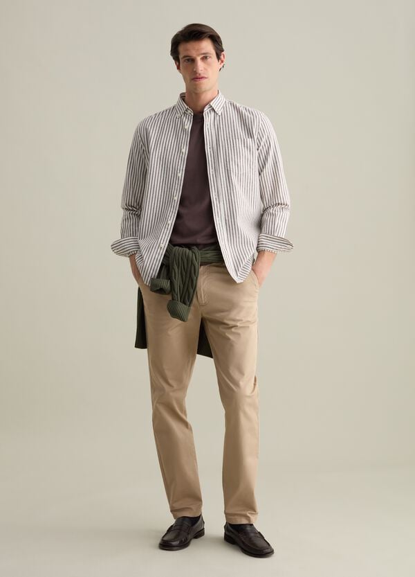 Ovs Camicia regular fit in cotone e lino a righe
