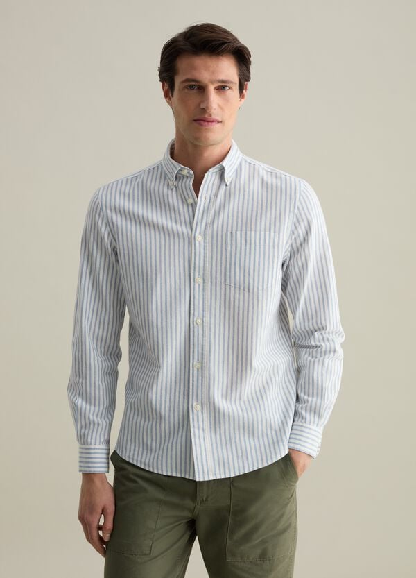 Ovs Camicia Regular Fit In Cotone E Lino A Righe