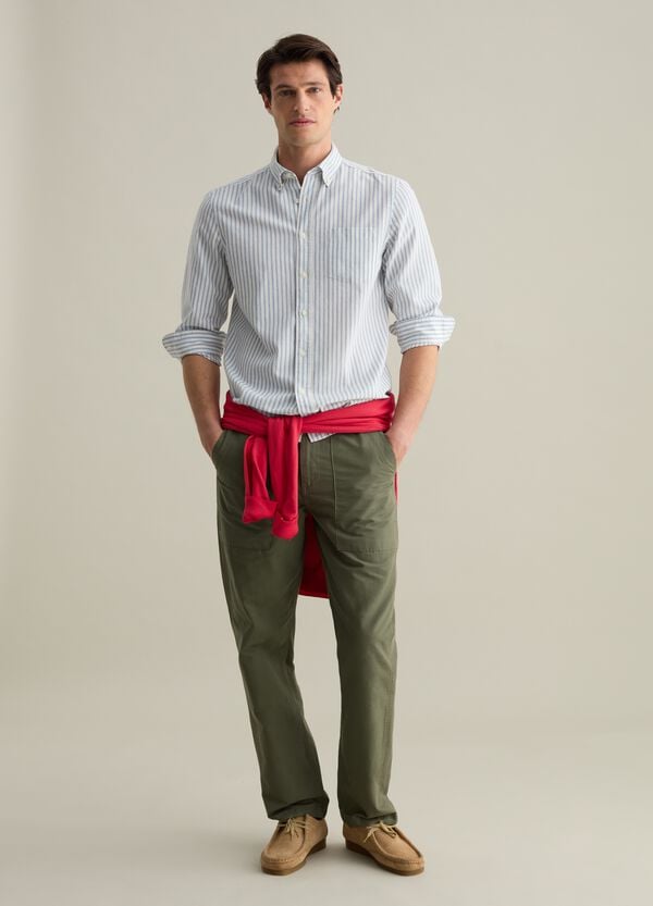 Ovs Camicia regular fit in cotone e lino a righe