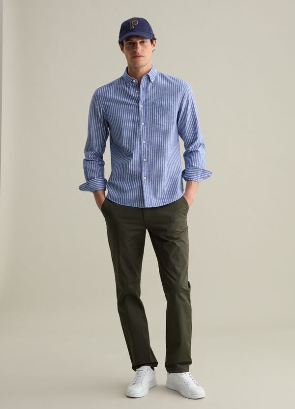 Ovs Camicia regular fit in cotone e lino a righe