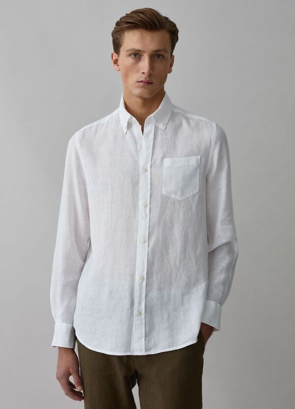 Ovs Camicia Regular Fit In Lino Button-down