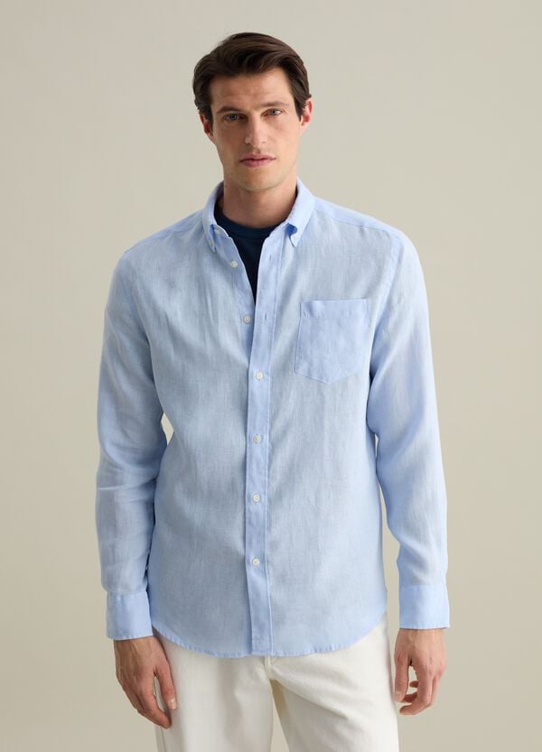 Ovs Camicia Regular Fit In Lino Con Tasca