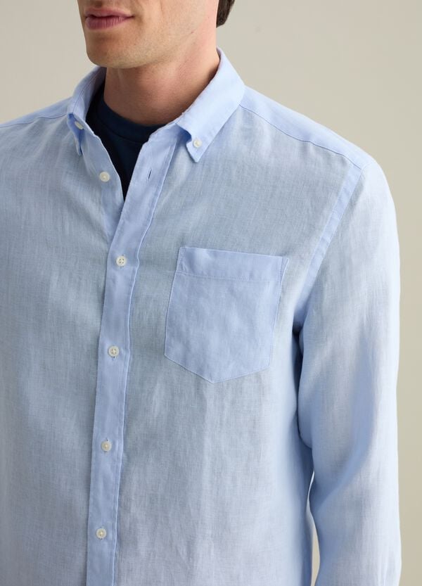 Ovs Camicia Regular Fit In Lino Con Tasca