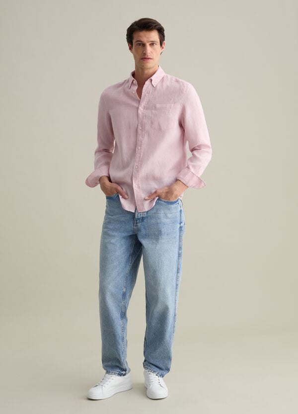 Ovs Camicia Regular Fit In Lino Con Tasca