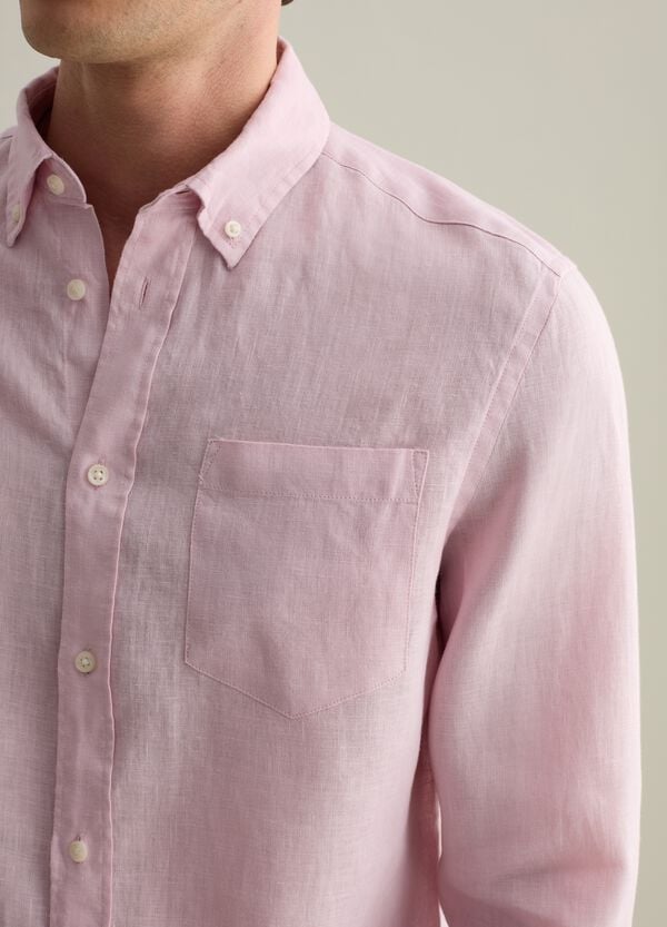 Ovs Camicia Regular Fit In Lino Con Tasca