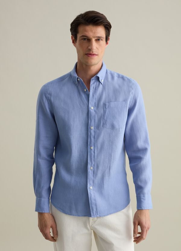 Ovs Camicia Regular Fit In Lino Con Tasca